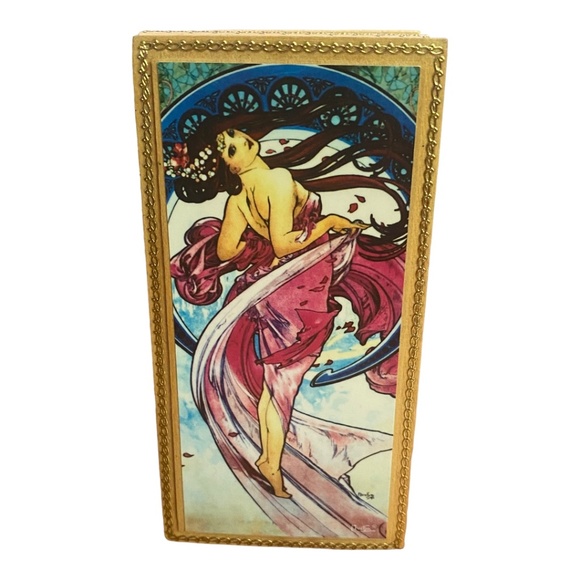 Small Handmade ornate wooden box with Mucha picture - Picture 1 of 16
